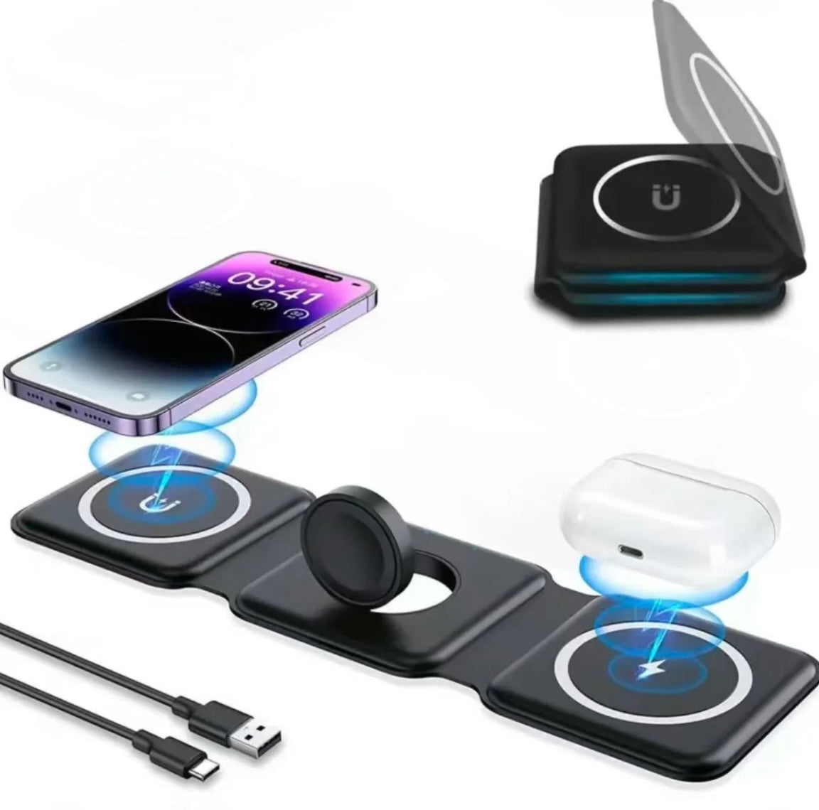 3 In 1 Magnetic Wireless Charging Folding Mobile Phone Holder