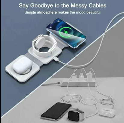 3 In 1 Magnetic Wireless Charging Folding Mobile Phone Holder